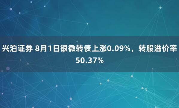 兴泊证券 8月1日银微转债上涨0.09%，转股溢价率50.37%